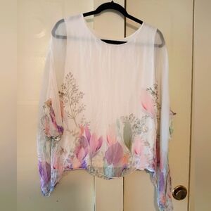 Viola Borghi Silk Kimono Blouse Top Womens Size S White Sheer Round Neck Lined